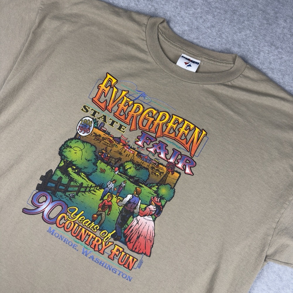 Vtg Jerzees 1998 Evergreen State Fair Size 2x Tan 90 Years Country Fun T-Shirt